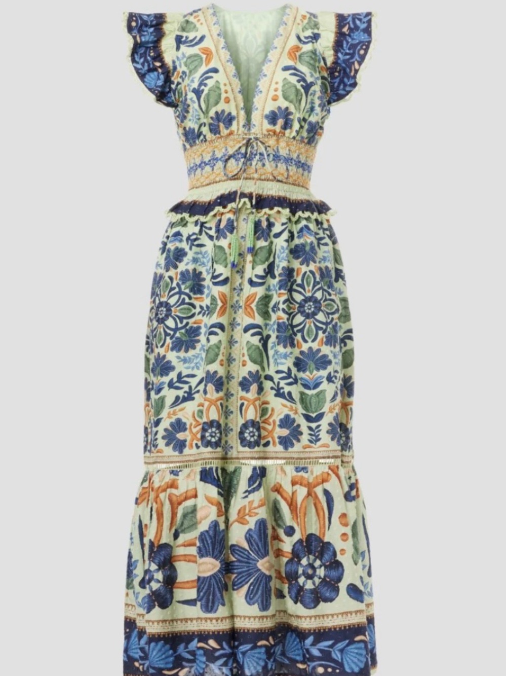 FARM Rio Blue & Green Floral Embroidered Maxi Dress